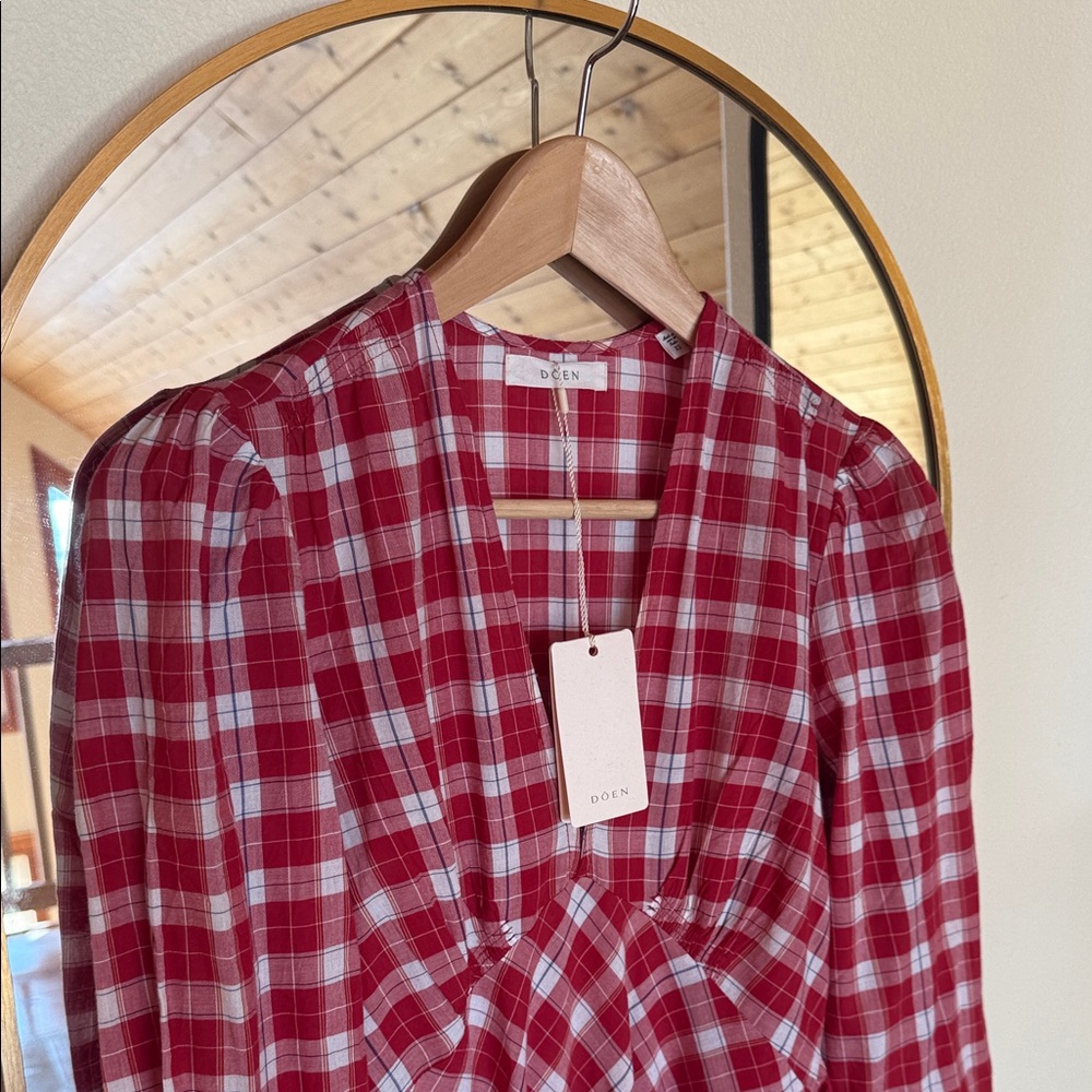 Doen Red & White Plaid Charleston Dress NWT